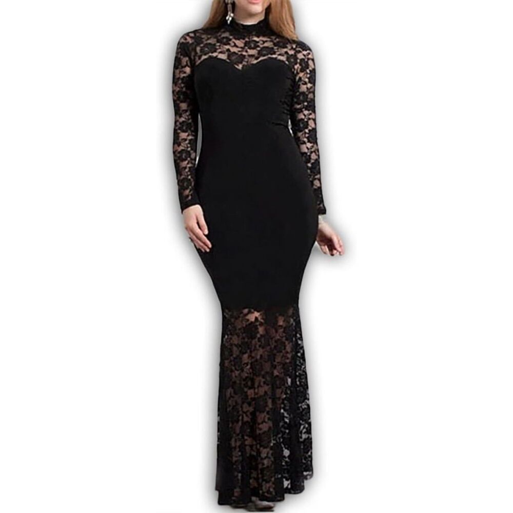 832 Mermaid Lace Maxi Dress Dark Romantic Whimsigoth Gothcore Morticia Addams